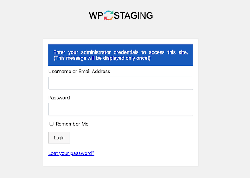 WP Staging login