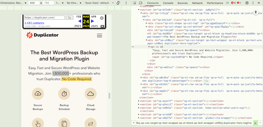 Wayback Machine cached HTML