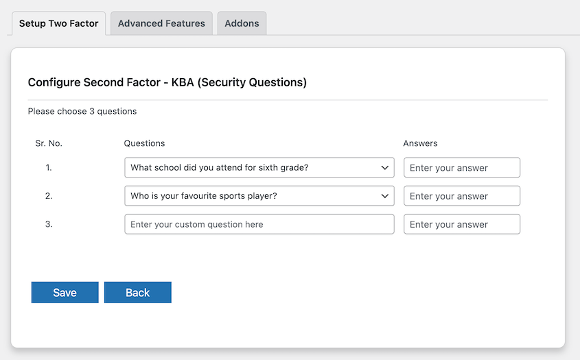 Add security questions
