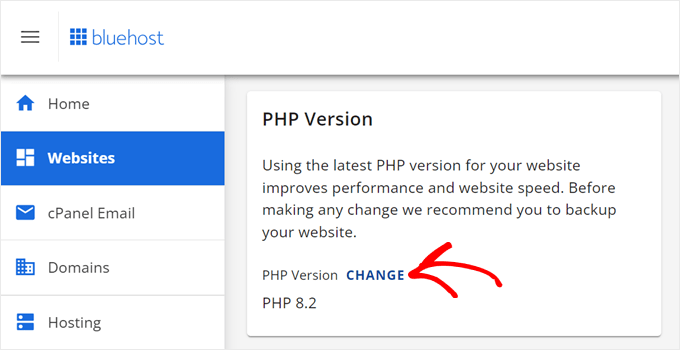 Bluehost change PHP version