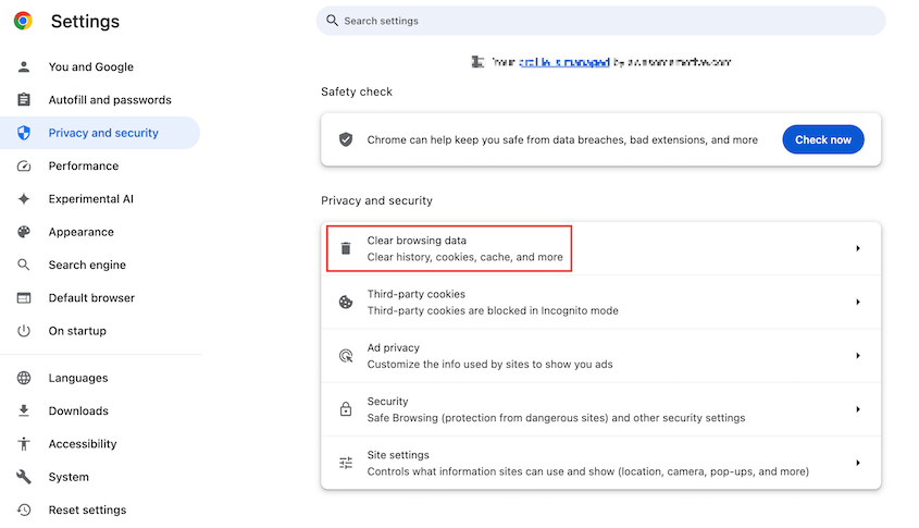 Open Chrome browsing settings