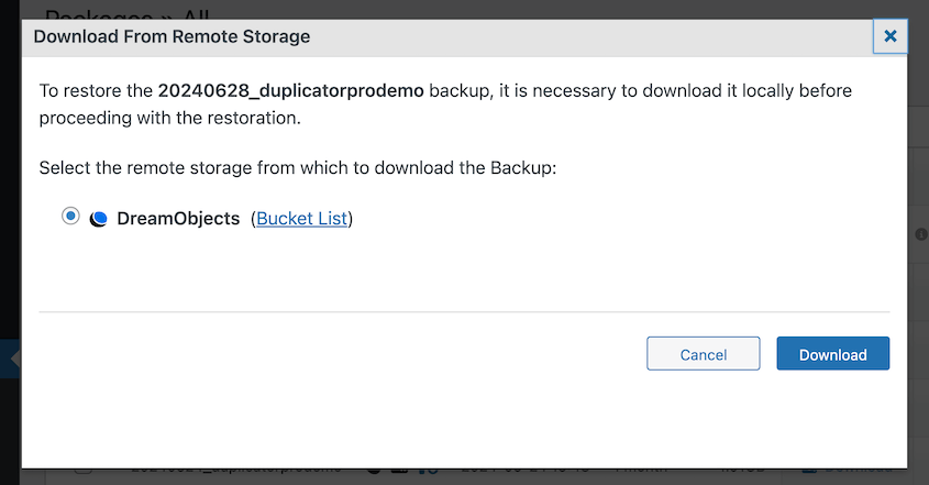 Download DreamObjects backup