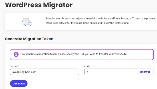 Generate SiteGround migration token