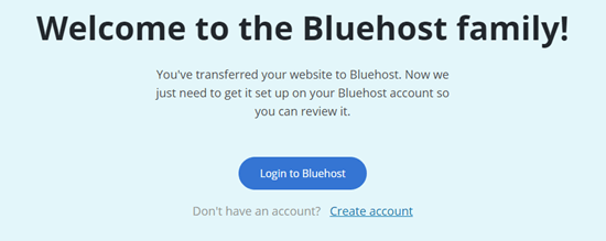 Log into migrated Bluehost site