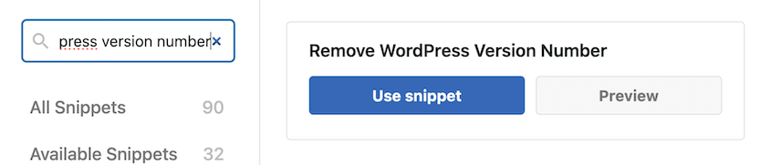Remove WordPress version WPCode snippet