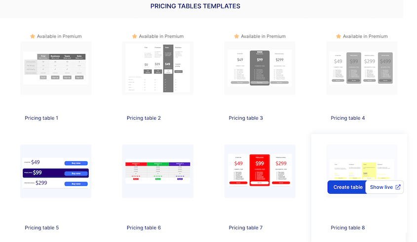 wpDataTables pricing templates