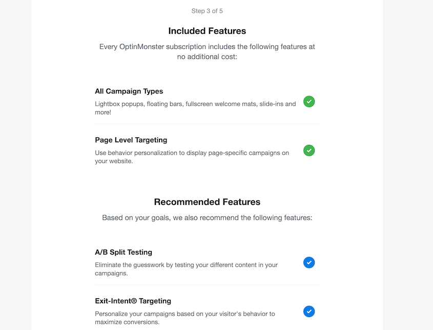 OptinMonster recommended features