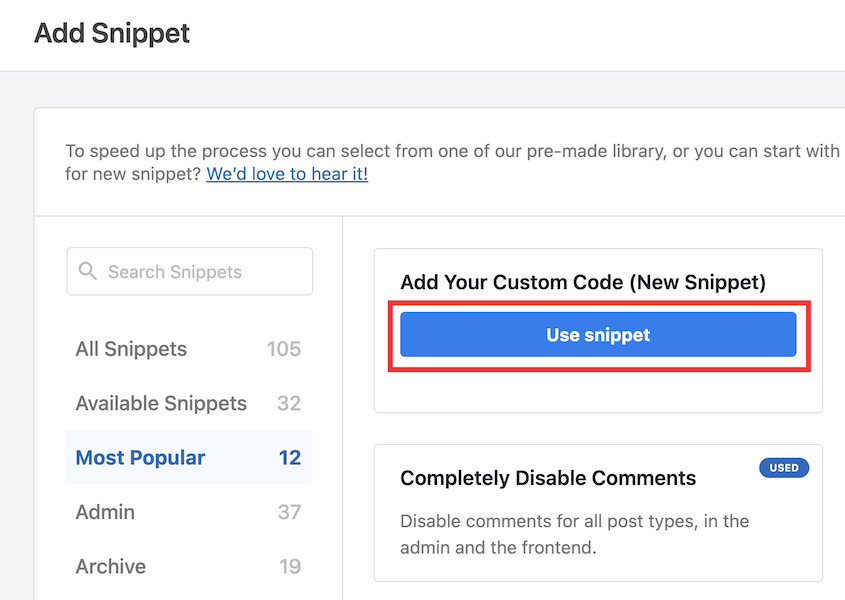 Add a custom code snippet in WPCode