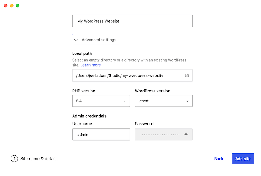 新しいWordPress Studioサイト