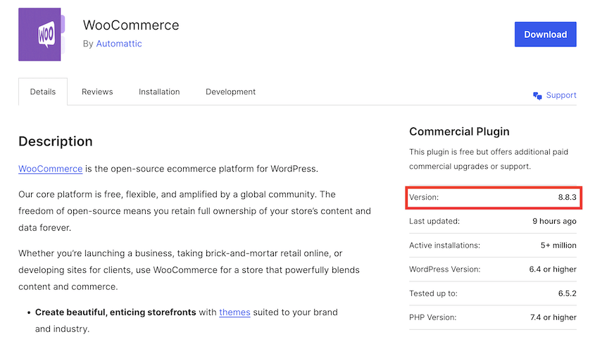 Current WooCommerce version on WordPress.org