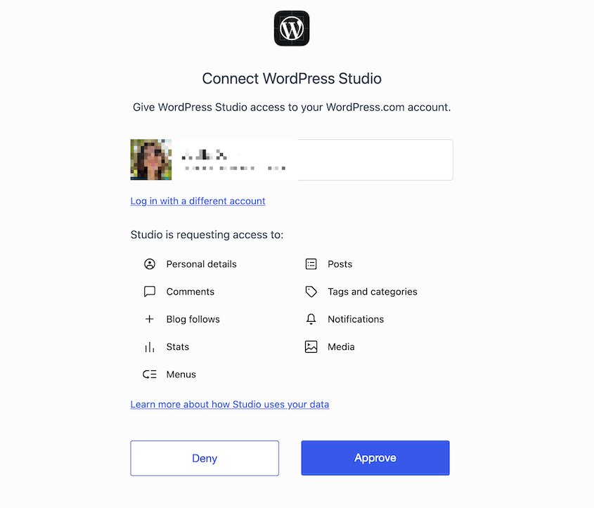 WordPress StudioがWordPress.comに接続