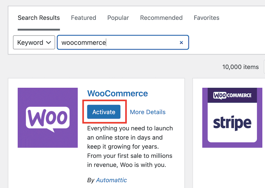 Install and activate WooCommerce plugin