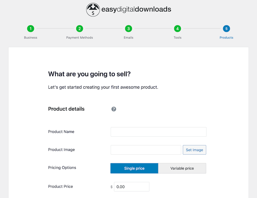 Easy Digital Downloads onboarding wizard