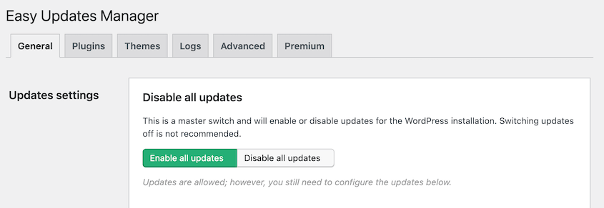 Easy Updates Manager settings