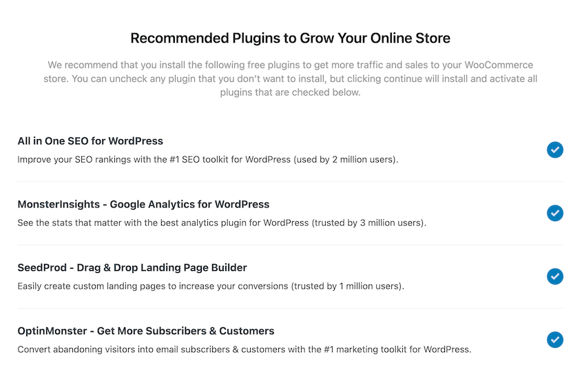 Install recommended WooCommerce plugins