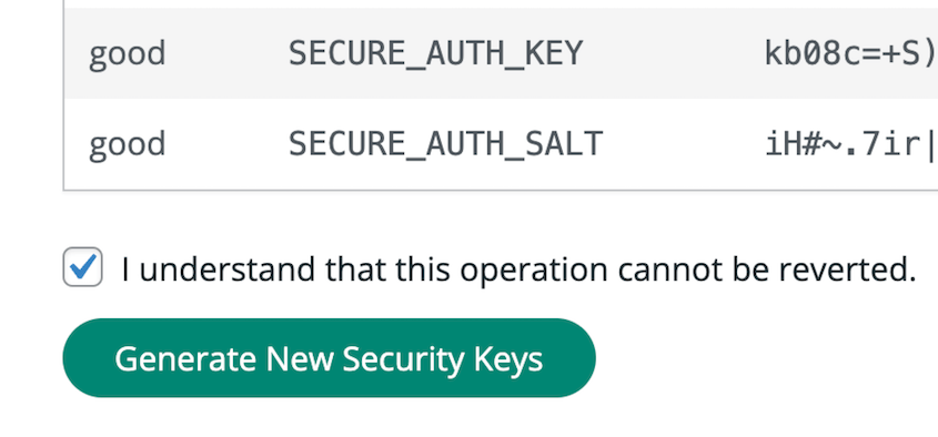 Generate new security keys with Sucuri