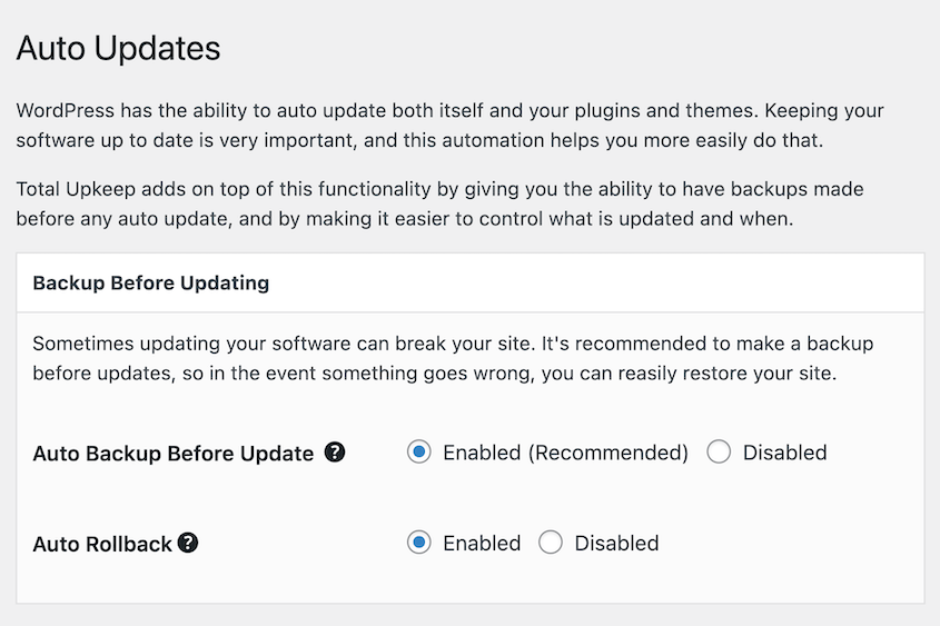 Total Upkeep automatic updates