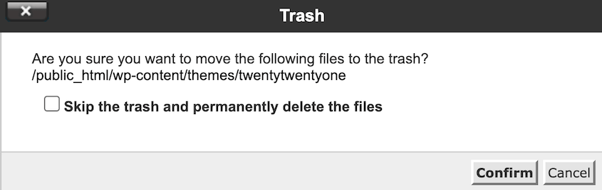 Confirm theme deletion in cPanel