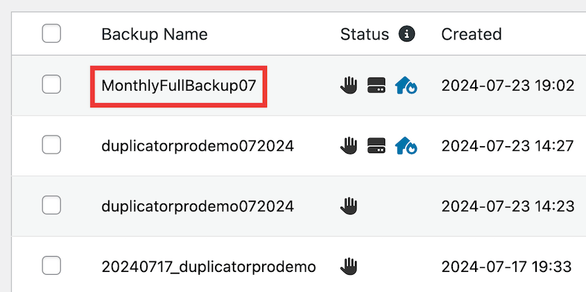 Automatic dynamic backup name