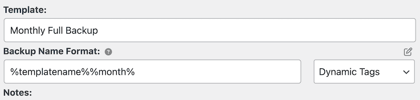 Backup name template