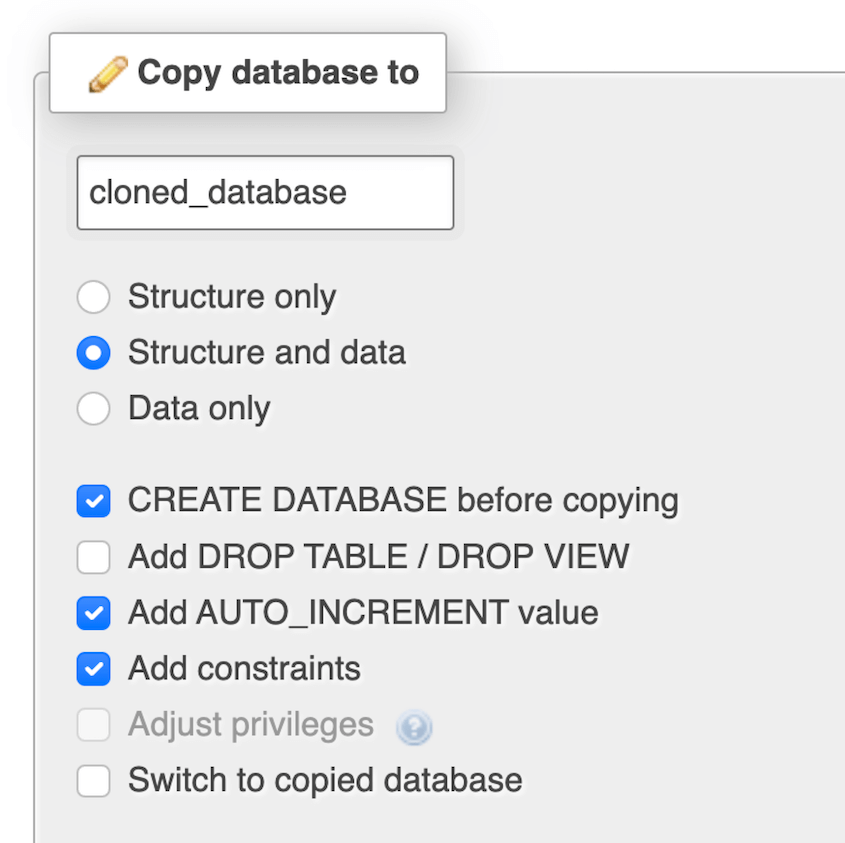 clone phpMyAdmin database