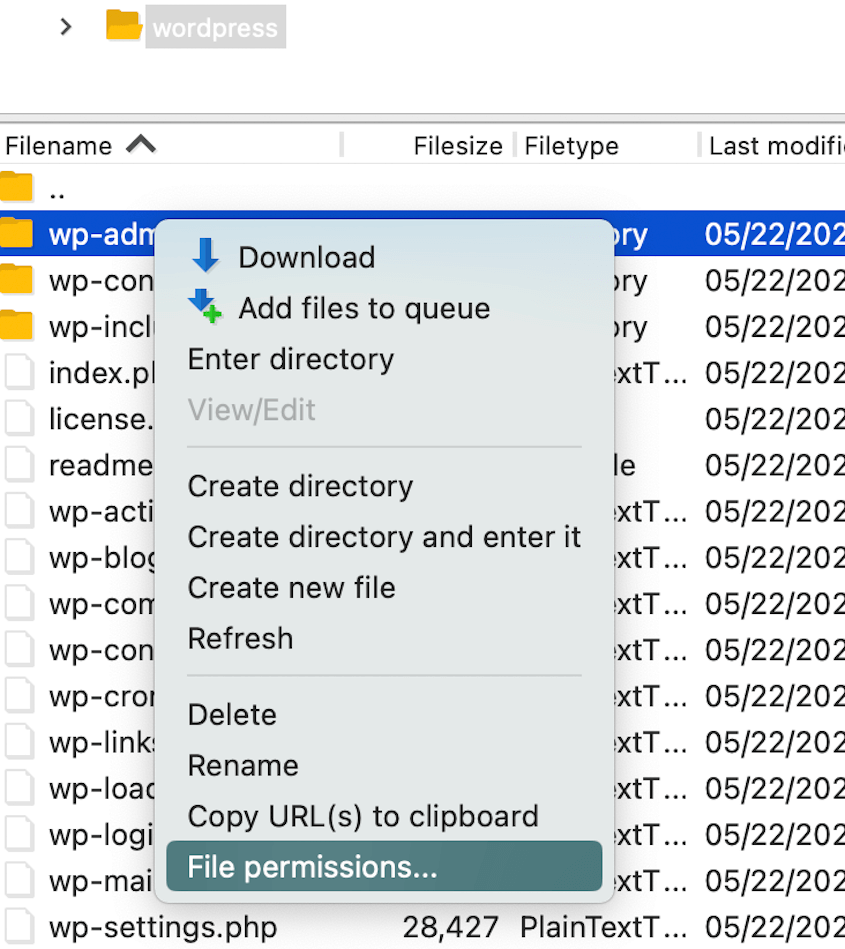 FTP file permissions