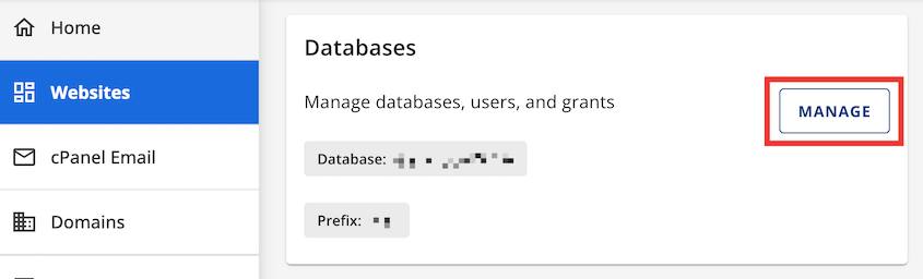 Manage database in Bluehost