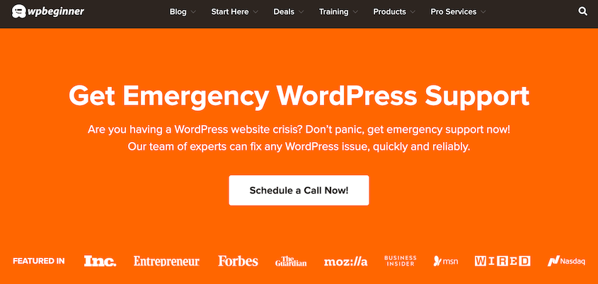 WPBeginner emergency support services