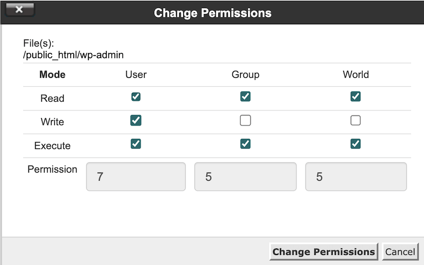 Change file permissions with cPanel