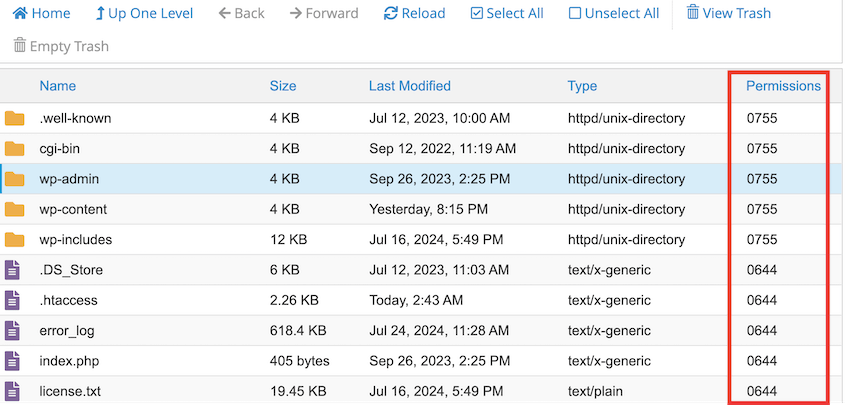 cPanel current file permissions