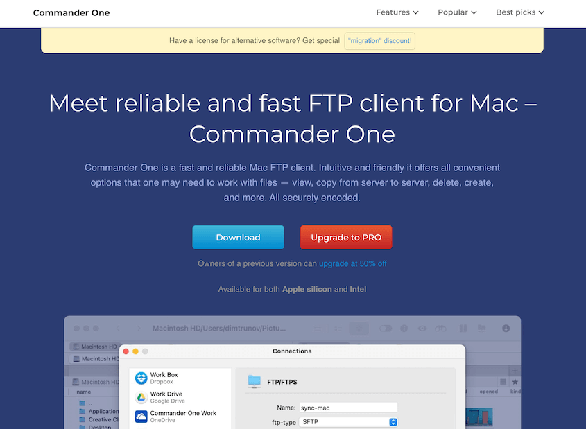 Commander One FTP client