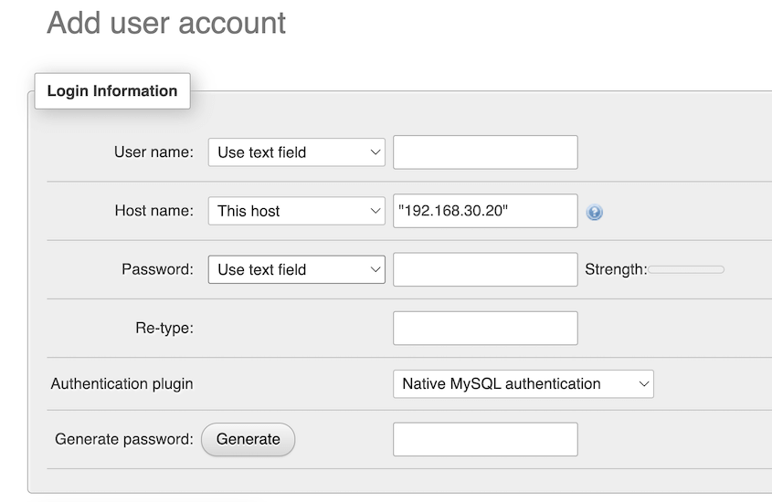 Creating a database user in phpMyAdmin