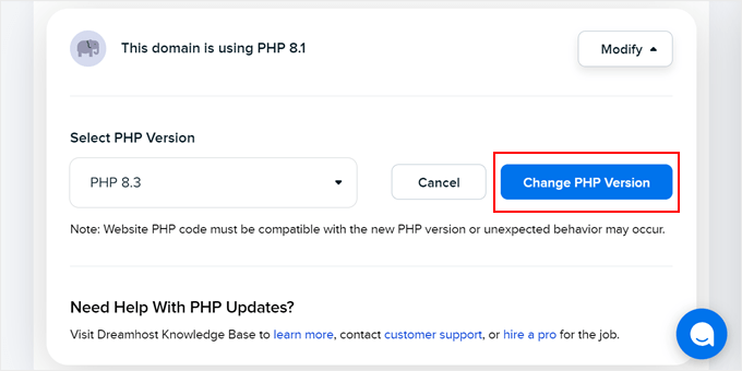 DreamHost change PHP version