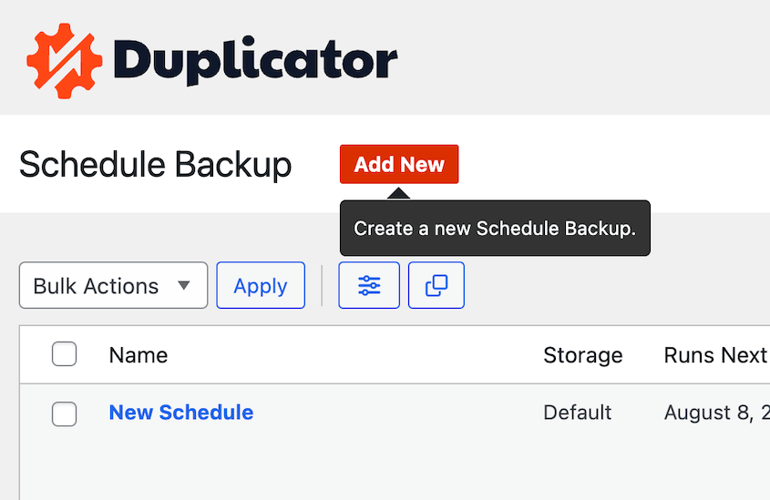 Add scheduled backup with Duplicator