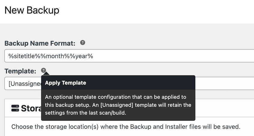 Duplicator's template tooltip