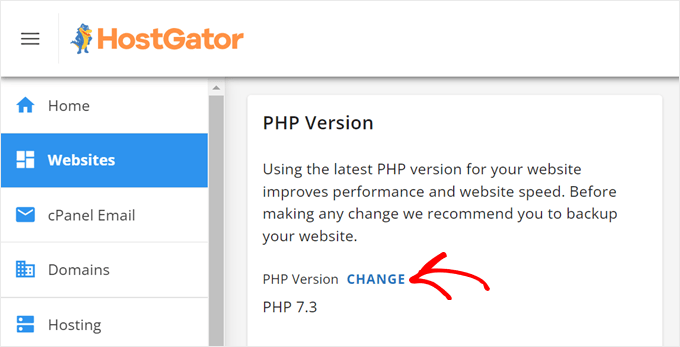 HostGator change PHP version