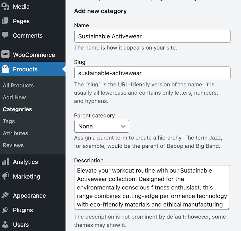 Product category details