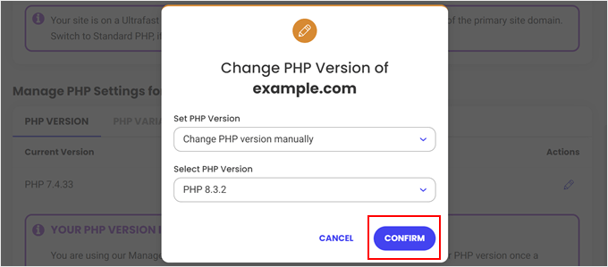 SiteGround change PHP version