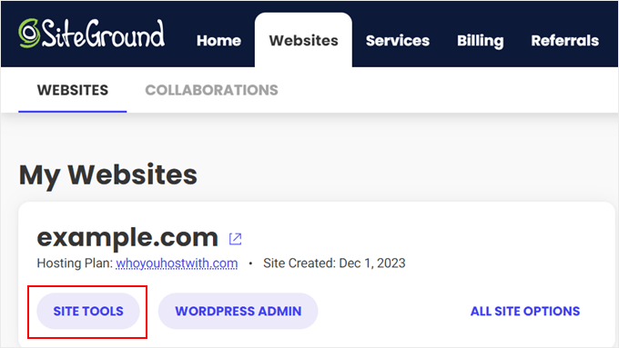 SiteGround site tools