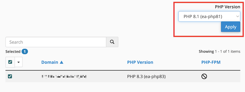 cPanel change PHP version