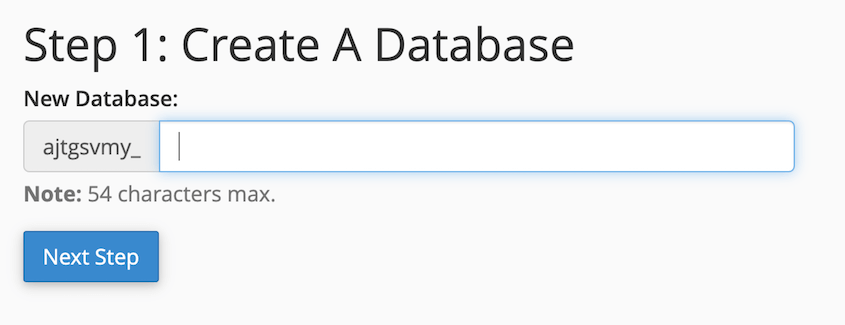 cPanel create database