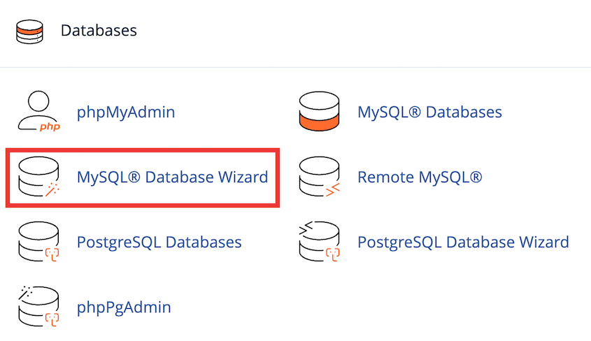 cPanel MySQL database wizard