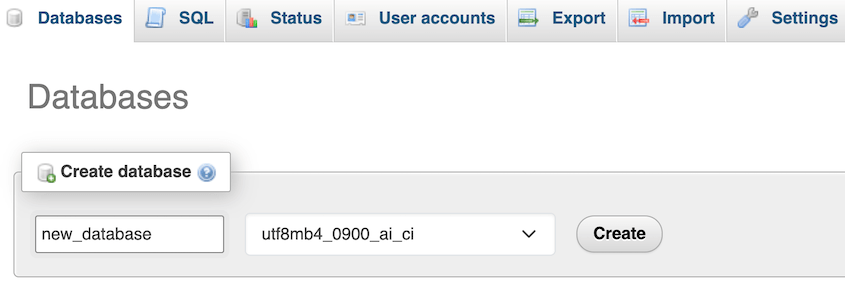 Create a database in phpMyAdmin