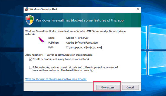 Allow XAMPP access from Windows firewall