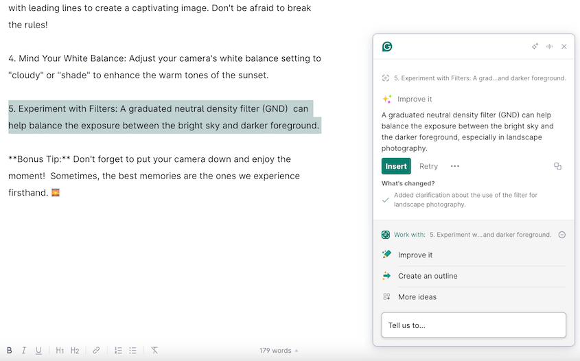 Grammarly AI prompt