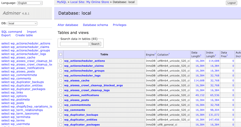 LocalWP Adminer