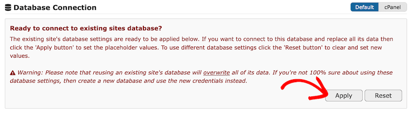 Apply database connection