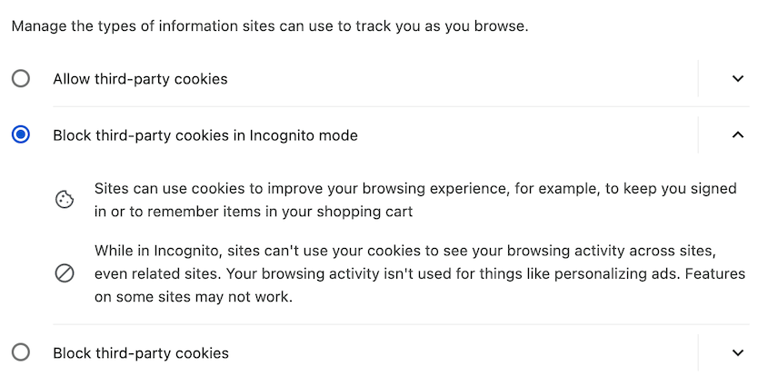 Chrome cookie settings