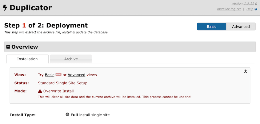 Duplicator Lite deployment