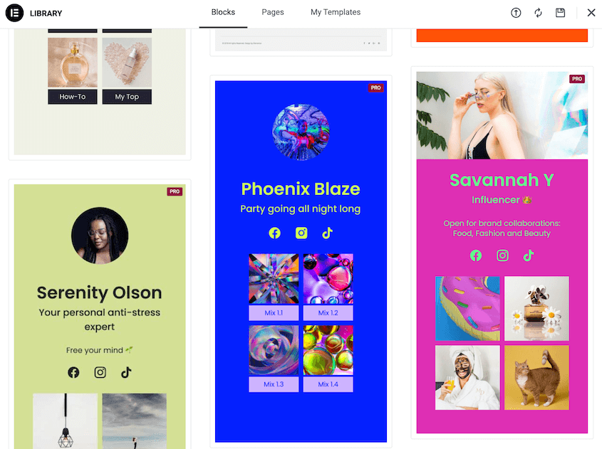 Elementor blocks library